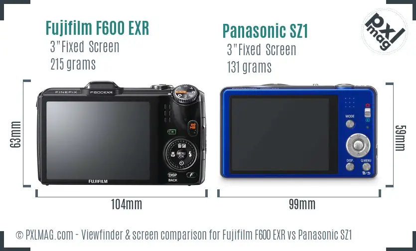 Fujifilm F600 EXR vs Panasonic SZ1 Screen and Viewfinder comparison