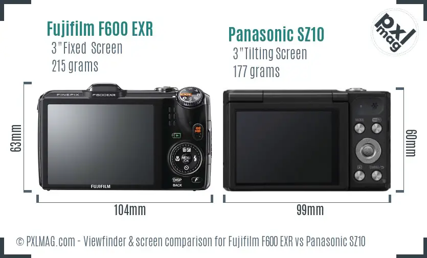Fujifilm F600 EXR vs Panasonic SZ10 Screen and Viewfinder comparison