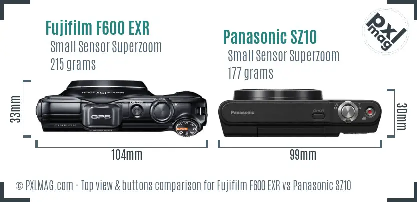 Fujifilm F600 EXR vs Panasonic SZ10 top view buttons comparison