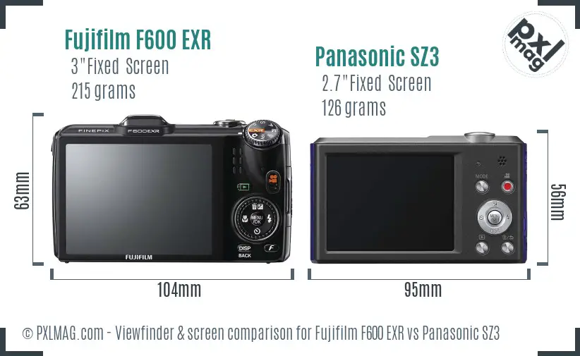 Fujifilm F600 EXR vs Panasonic SZ3 Screen and Viewfinder comparison