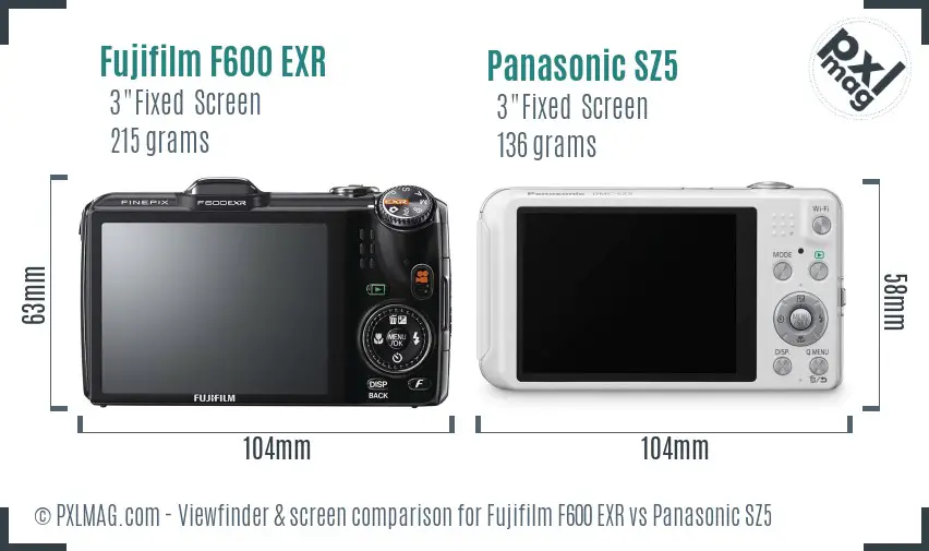 Fujifilm F600 EXR vs Panasonic SZ5 Screen and Viewfinder comparison