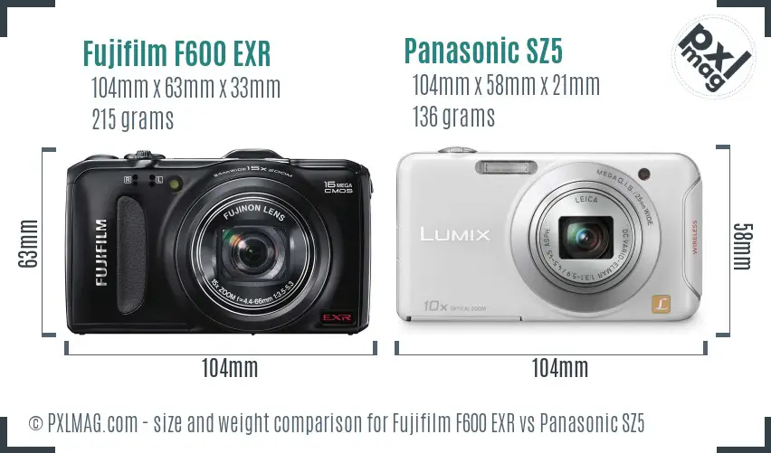 Fujifilm F600 EXR vs Panasonic SZ5 size comparison Fujifilm F600 EXR vs Panasonic SZ5 size comparison