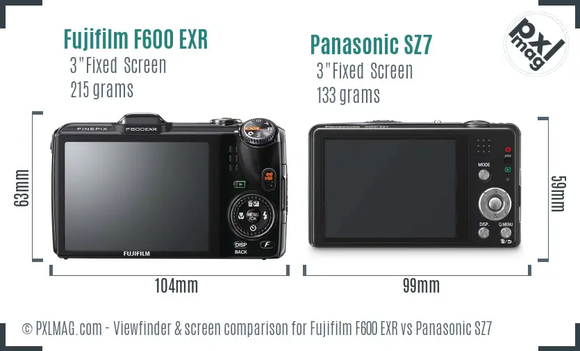 Fujifilm F600 EXR vs Panasonic SZ7 Screen and Viewfinder comparison