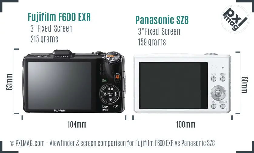 Fujifilm F600 EXR vs Panasonic SZ8 Screen and Viewfinder comparison