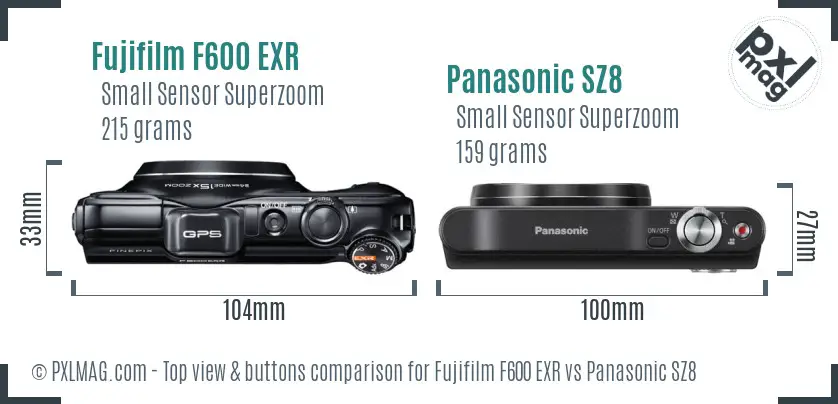 Fujifilm F600 EXR vs Panasonic SZ8 top view buttons comparison