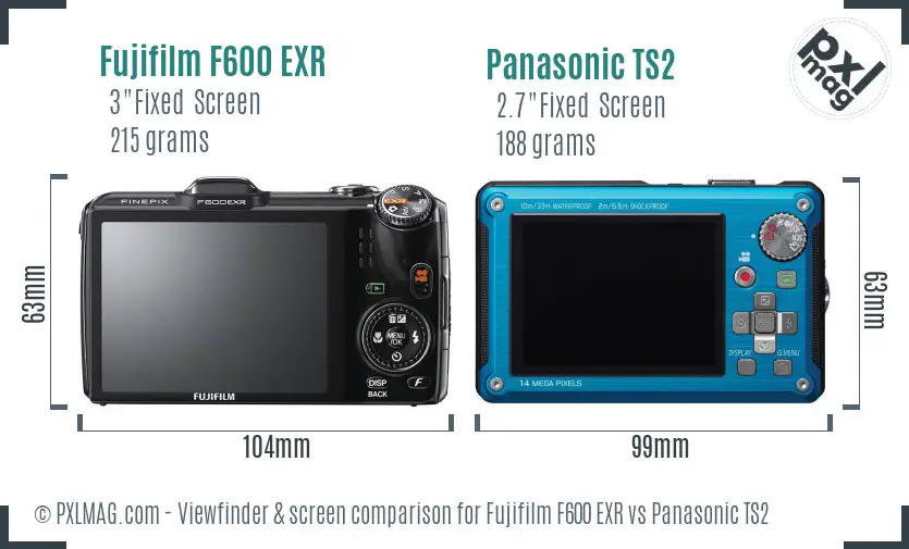 Fujifilm F600 EXR vs Panasonic TS2 Screen and Viewfinder comparison