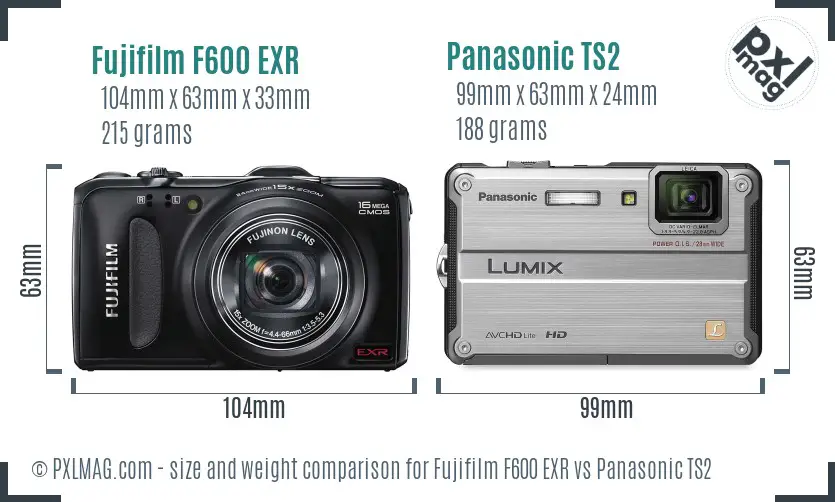 Fujifilm F600 EXR vs Panasonic TS2 size comparison