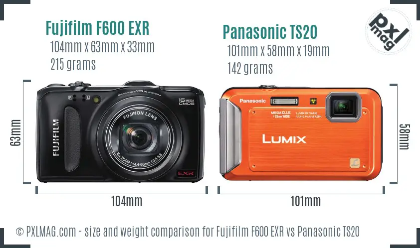 Fujifilm F600 EXR vs Panasonic TS20 size comparison Fujifilm F600 EXR vs Panasonic TS20 size comparison