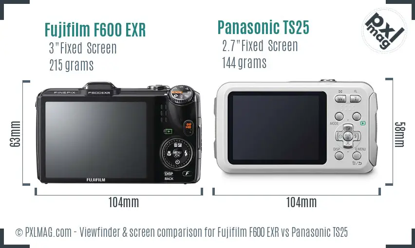 Fujifilm F600 EXR vs Panasonic TS25 Screen and Viewfinder comparison