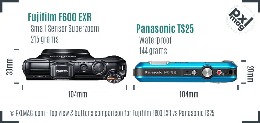 Fujifilm F600 EXR vs Panasonic TS25 top view buttons comparison