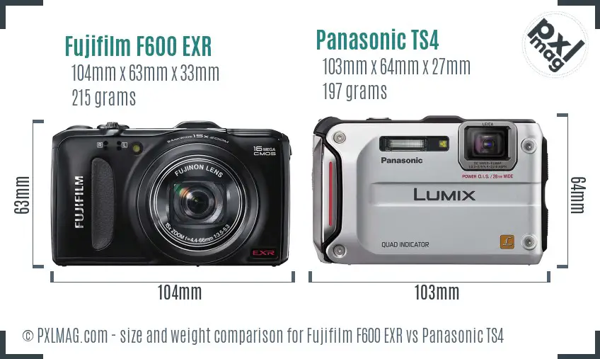 Fujifilm F600 EXR vs Panasonic TS4 size comparison Fujifilm F600 EXR vs Panasonic TS4 size comparison