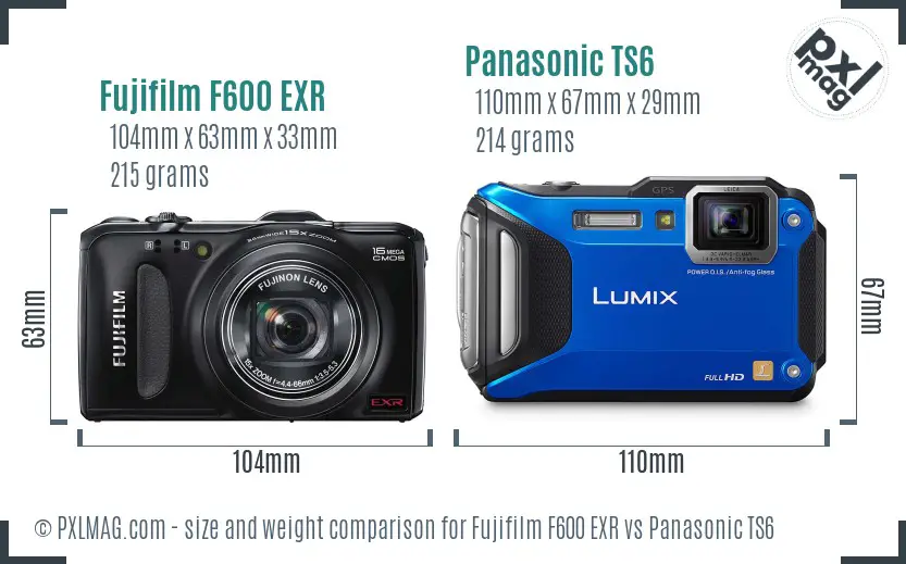 Fujifilm F600 EXR vs Panasonic TS6 size comparison Fujifilm F600 EXR vs Panasonic TS6 size comparison