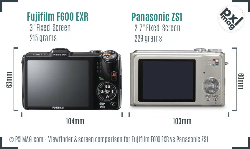 Fujifilm F600 EXR vs Panasonic ZS1 Screen and Viewfinder comparison