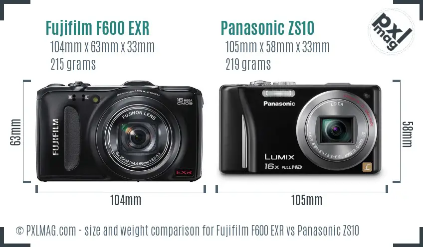 Fujifilm F600 EXR vs Panasonic ZS10 size comparison Fujifilm F600 EXR vs Panasonic ZS10 size comparison
