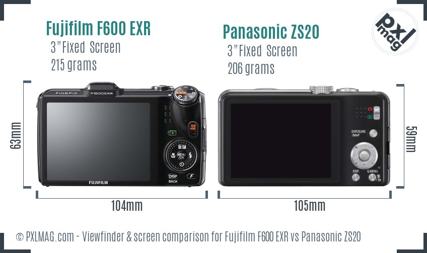 Fujifilm F600 EXR vs Panasonic ZS20 Screen and Viewfinder comparison