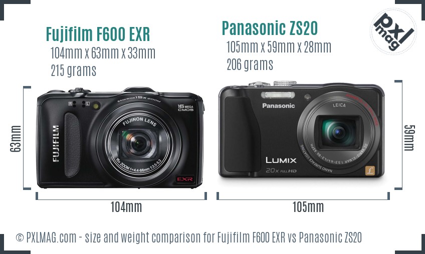 Fujifilm F600 EXR vs Panasonic ZS20 size comparison Fujifilm F600 EXR vs Panasonic ZS20 size comparison