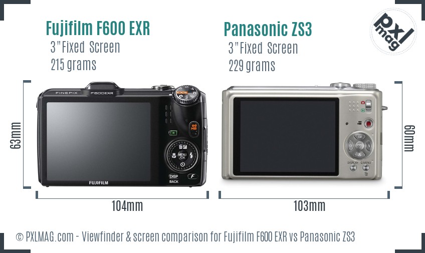Fujifilm F600 EXR vs Panasonic ZS3 Screen and Viewfinder comparison