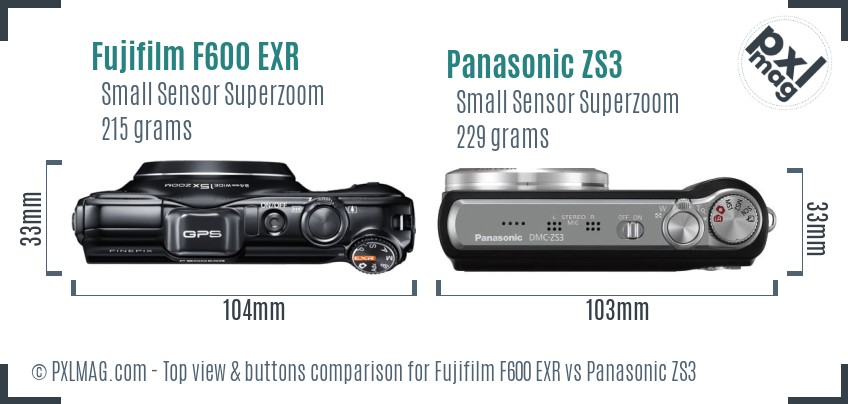 Fujifilm F600 EXR vs Panasonic ZS3 top view buttons comparison
