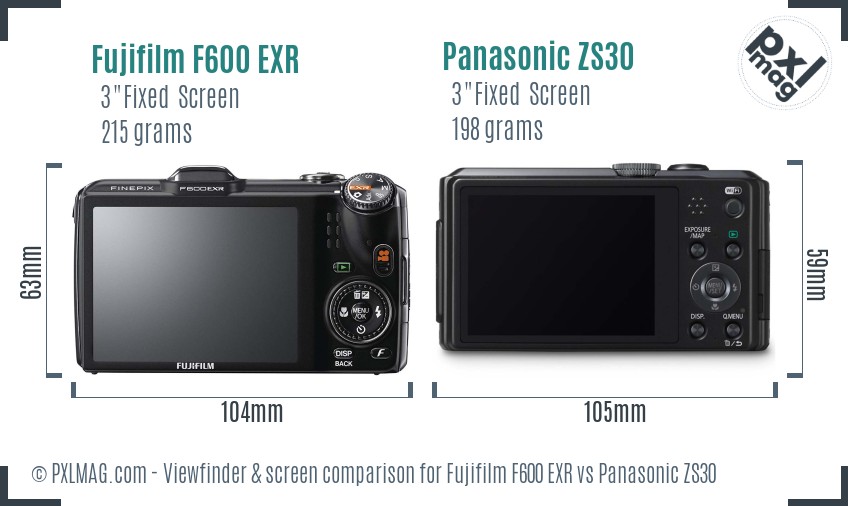 Fujifilm F600 EXR vs Panasonic ZS30 Screen and Viewfinder comparison