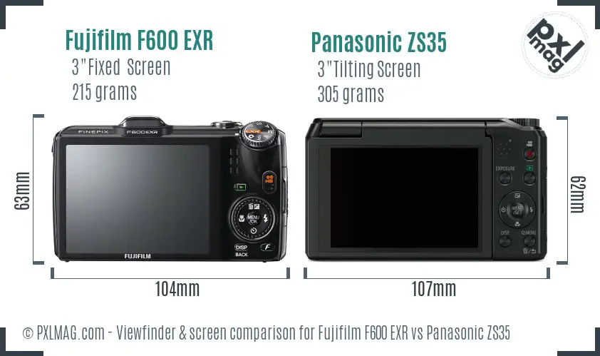 Fujifilm F600 EXR vs Panasonic ZS35 Screen and Viewfinder comparison Fujifilm F600 EXR vs Panasonic ZS35 Screen and Viewfinder comparison