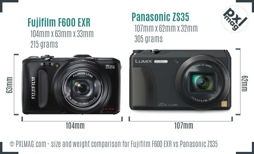 Fujifilm F600 EXR vs Panasonic ZS35 size comparison Fujifilm F600 EXR vs Panasonic ZS35 size comparison