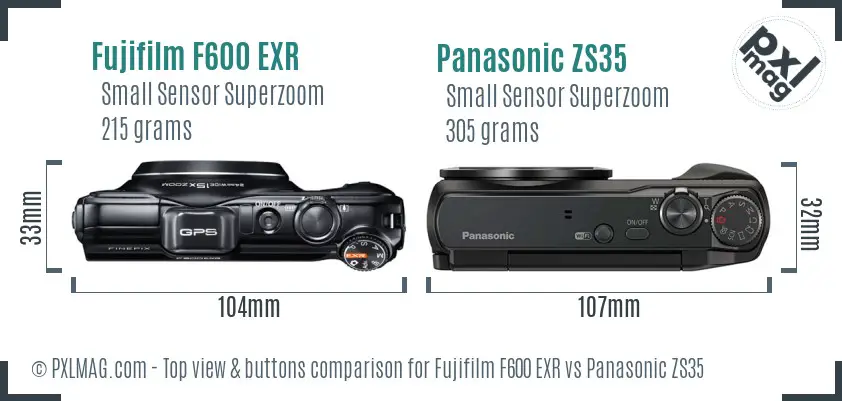 Fujifilm F600 EXR vs Panasonic ZS35 top view buttons comparison Fujifilm F600 EXR vs Panasonic ZS35 top view buttons comparison