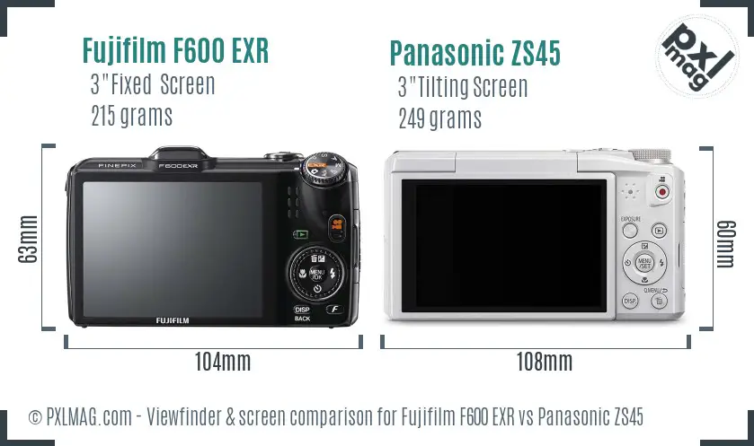 Fujifilm F600 EXR vs Panasonic ZS45 Screen and Viewfinder comparison