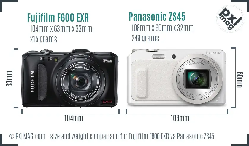 Fujifilm F600 EXR vs Panasonic ZS45 size comparison