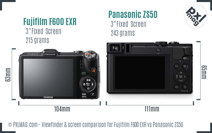 Fujifilm F600 EXR vs Panasonic ZS50 Screen and Viewfinder comparison
