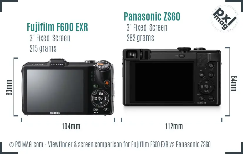 Fujifilm F600 EXR vs Panasonic ZS60 Screen and Viewfinder comparison