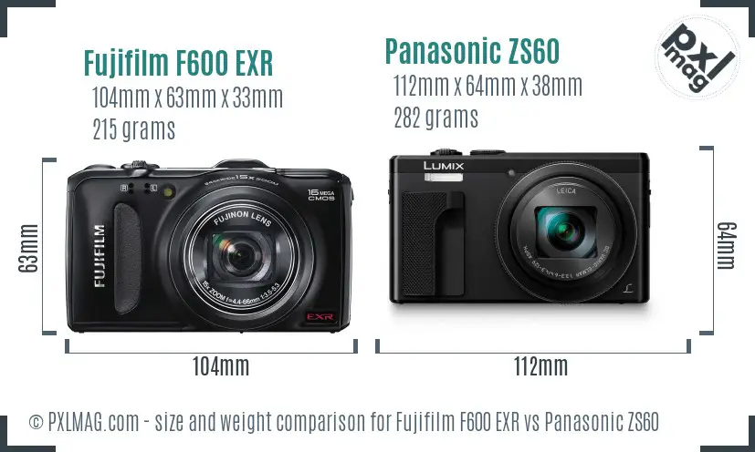 Fujifilm F600 EXR vs Panasonic ZS60 size comparison