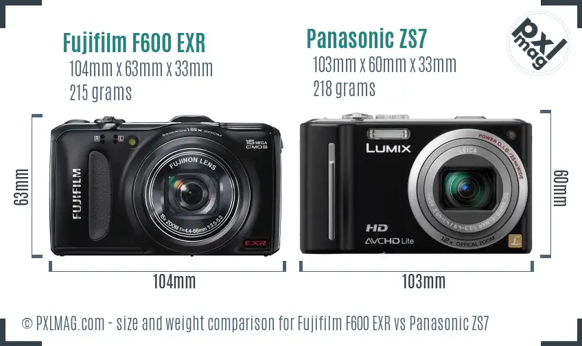 Fujifilm F600 EXR vs Panasonic ZS7 size comparison