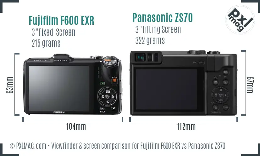 Fujifilm F600 EXR vs Panasonic ZS70 Screen and Viewfinder comparison