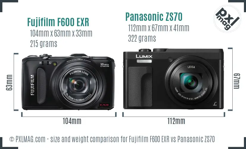 Fujifilm F600 EXR vs Panasonic ZS70 size comparison