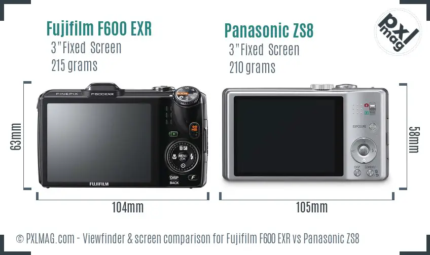 Fujifilm F600 EXR vs Panasonic ZS8 Screen and Viewfinder comparison