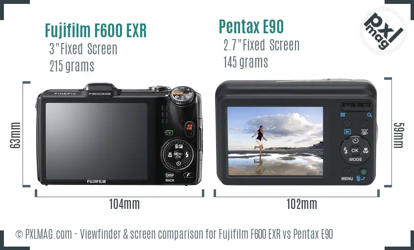 Fujifilm F600 EXR vs Pentax E90 Screen and Viewfinder comparison