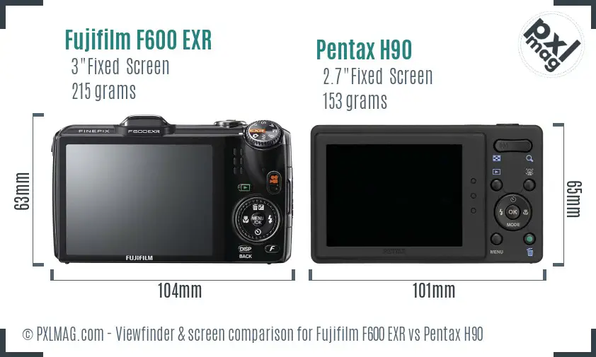 Fujifilm F600 EXR vs Pentax H90 Screen and Viewfinder comparison