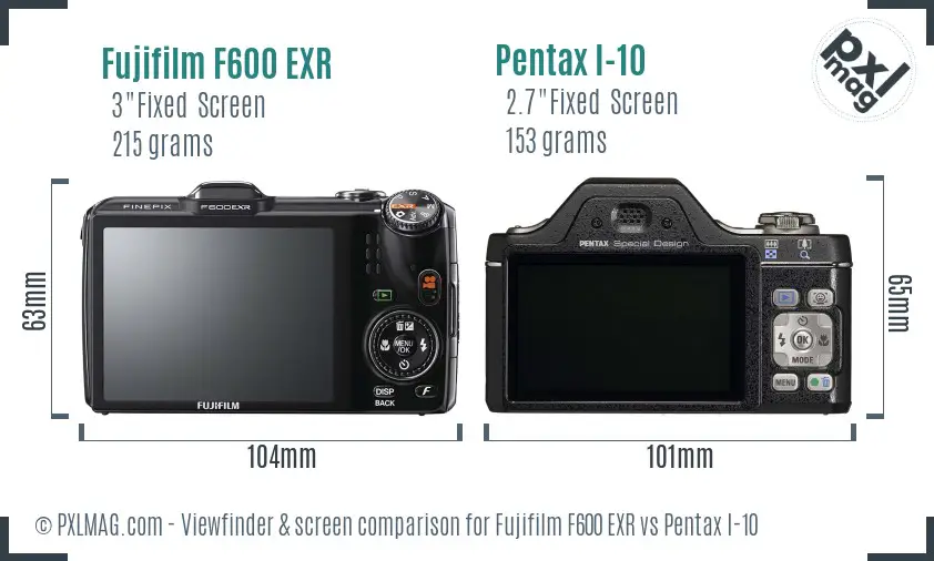 Fujifilm F600 EXR vs Pentax I-10 Screen and Viewfinder comparison