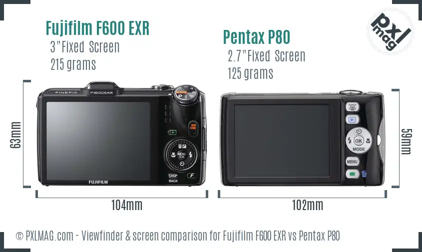Fujifilm F600 EXR vs Pentax P80 Screen and Viewfinder comparison