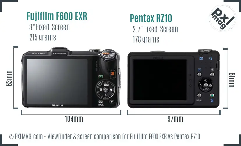 Fujifilm F600 EXR vs Pentax RZ10 Screen and Viewfinder comparison Fujifilm F600 EXR vs Pentax RZ10 Screen and Viewfinder comparison