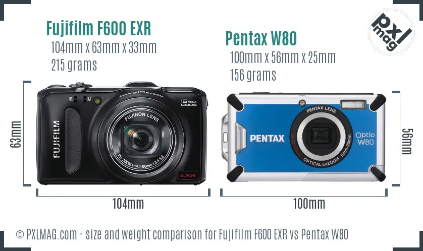 Fujifilm F600 EXR vs Pentax W80 size comparison Fujifilm F600 EXR vs Pentax W80 size comparison