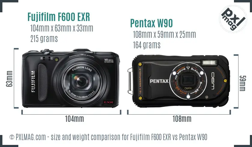 Fujifilm F600 EXR vs Pentax W90 size comparison Fujifilm F600 EXR vs Pentax W90 size comparison