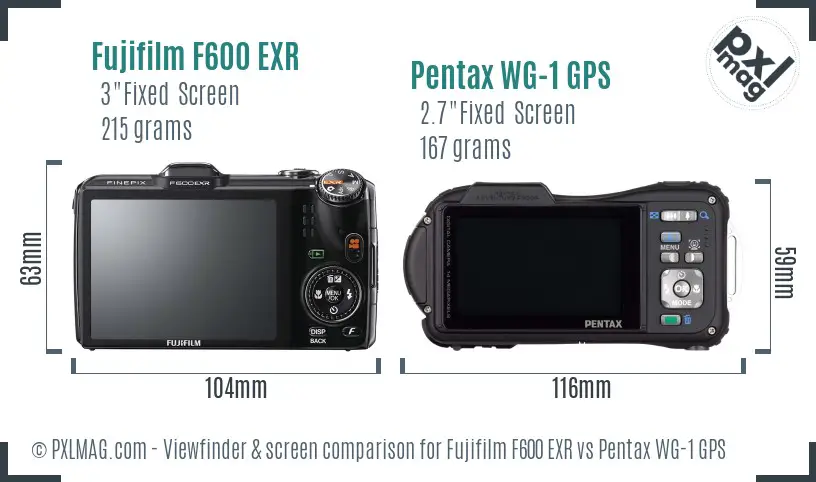 Fujifilm F600 EXR vs Pentax WG-1 GPS Screen and Viewfinder comparison