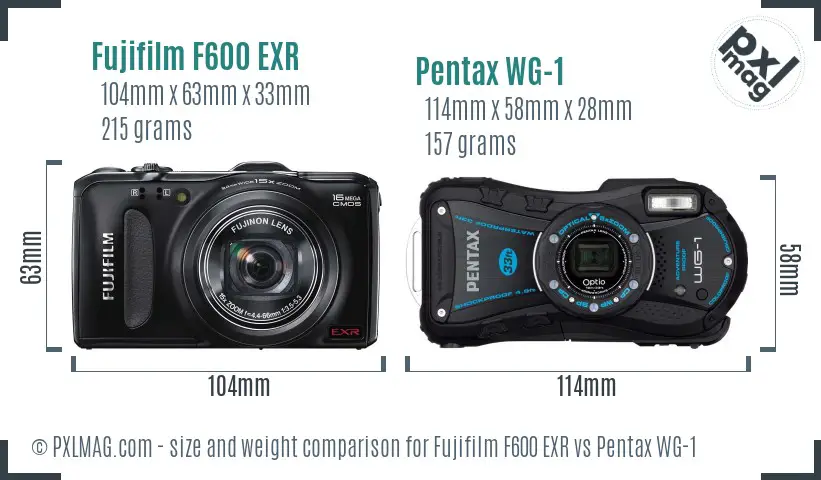 Fujifilm F600 EXR vs Pentax WG-1 size comparison