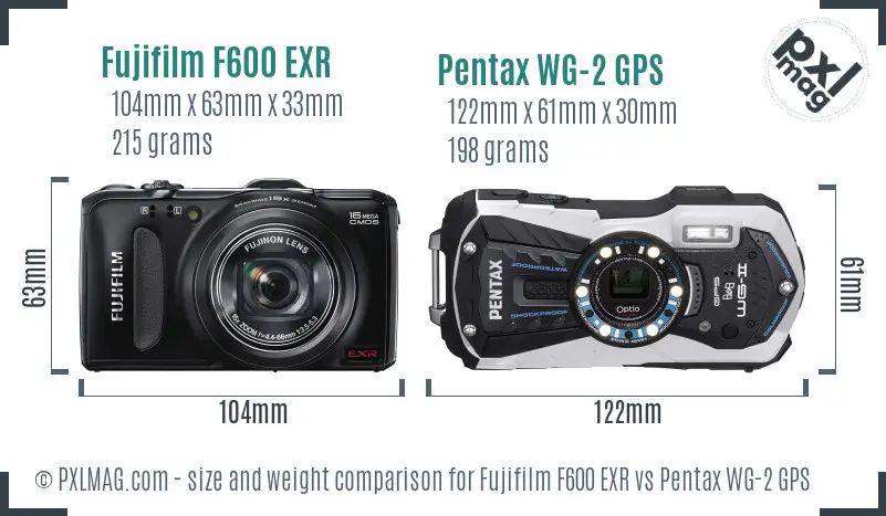 Fujifilm F600 EXR vs Pentax WG-2 GPS size comparison
