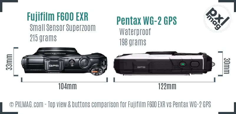 Fujifilm F600 EXR vs Pentax WG-2 GPS top view buttons comparison