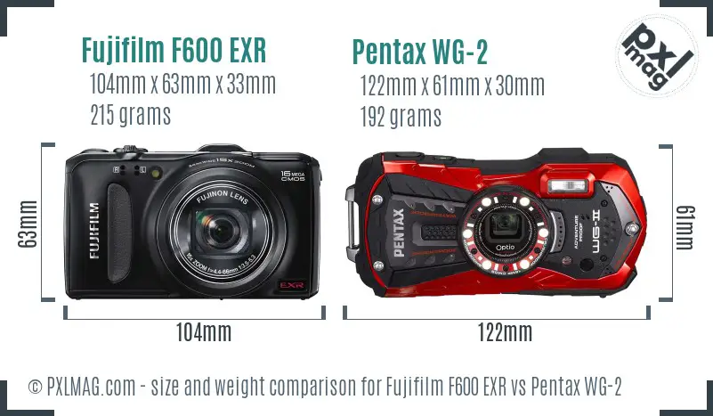 Fujifilm F600 EXR vs Pentax WG-2 size comparison Fujifilm F600 EXR vs Pentax WG-2 size comparison