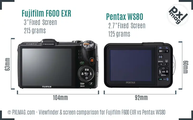 Fujifilm F600 EXR vs Pentax WS80 Screen and Viewfinder comparison
