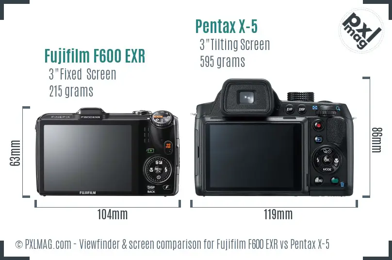 Fujifilm F600 EXR vs Pentax X-5 Screen and Viewfinder comparison