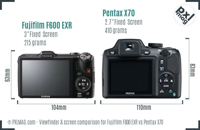 Fujifilm F600 EXR vs Pentax X70 Screen and Viewfinder comparison